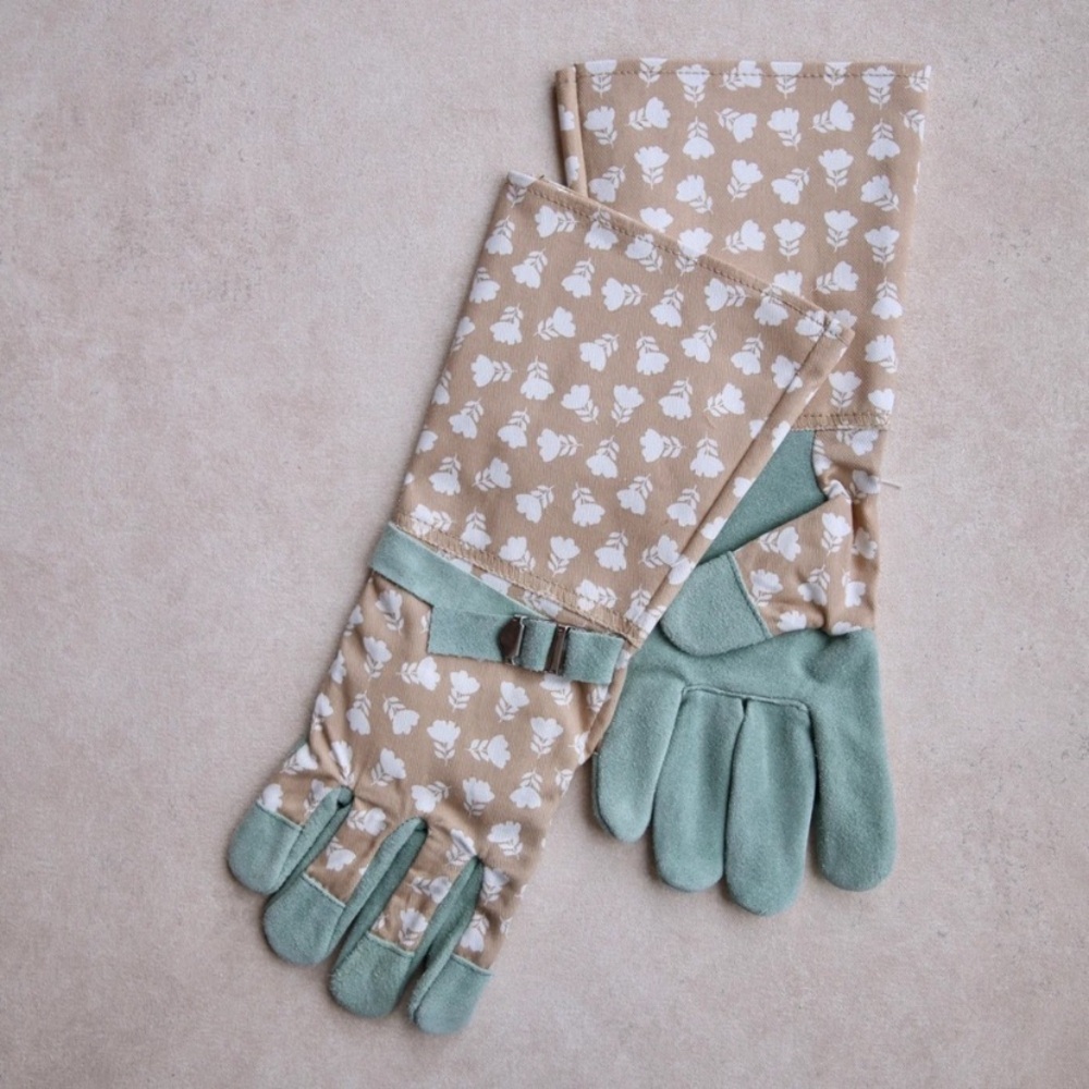 New Tan and Sage Floral-Print Garden Gloves by The Floral Society